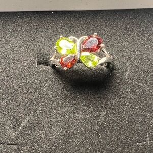 Size 7 sterling silver butterfly ring with garnet & peridot